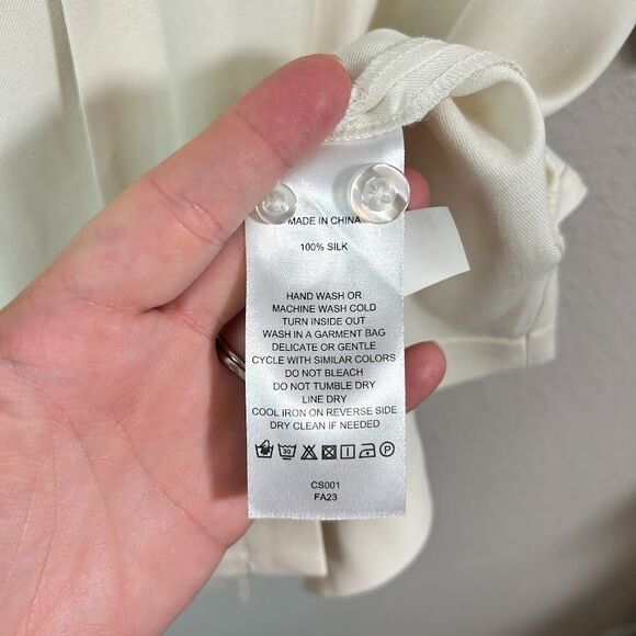 Quince Mens M 100% Silk Twill Short Sleeve Camp Shirt White Button Up - Picture 8 of 9